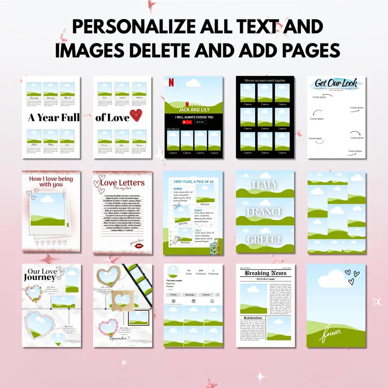 Storybook page preview with multiple memory layouts
